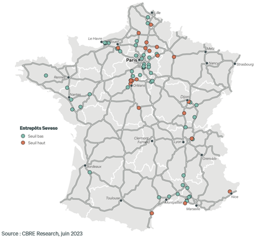 Carte des entrepôts logistiques classés Seveso en France métropolitaine (hors Corse)